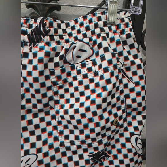 Nike Men's Graphic Checkered Swim Shorts - Black, White, and Blue - Picture 8 of 8